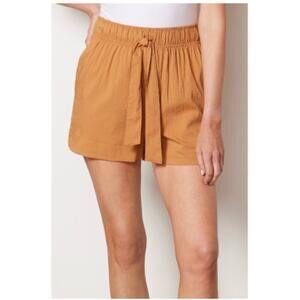 Evereve Women's Shane‎ Tie Waist Flat Front Pull-On Shorts Vacation Burnt Gold S
